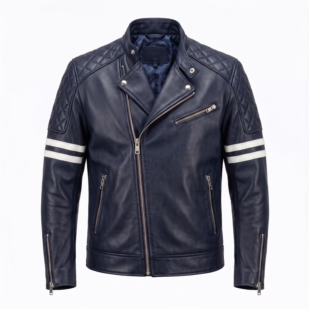 Vintage Royal Blue Leather Biker Jacket | Flaming Skull Back Graphic - Timber AND Hide
