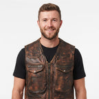Vintage Strap Pockets Leather Distressed Vest - Timber AND Hide