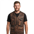 Vintage Strap Pockets Leather Distressed Vest - Timber AND Hide
