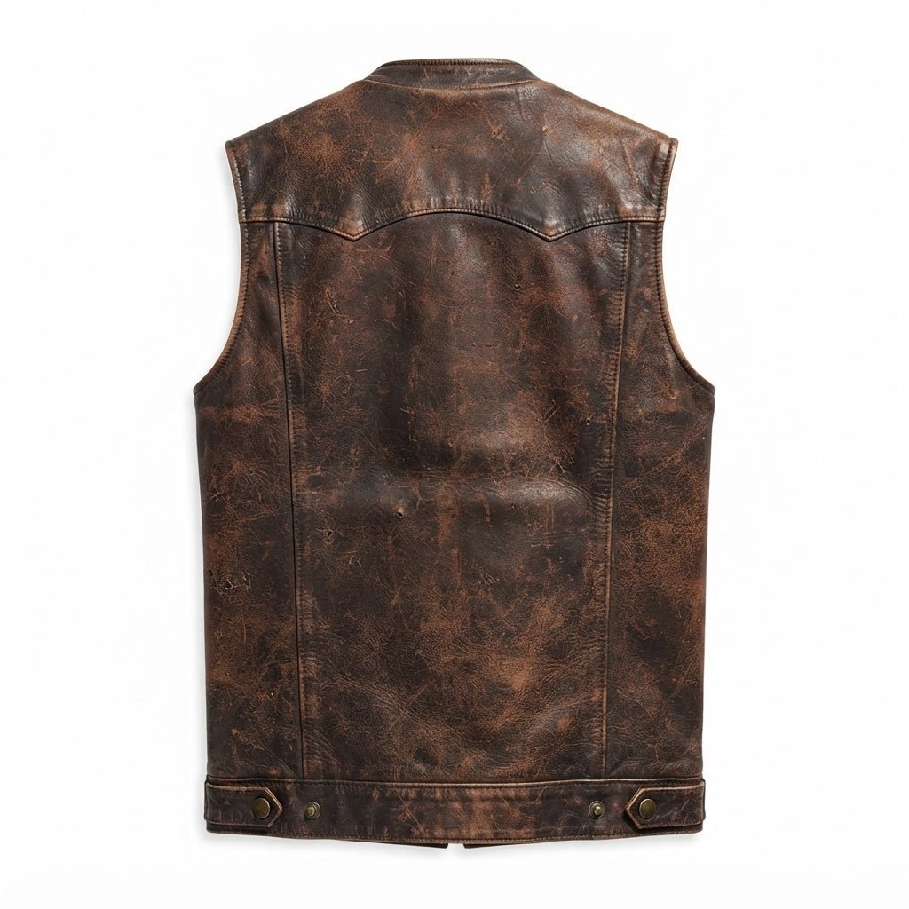 Vintage Strap Pockets Leather Distressed Vest - Timber AND Hide