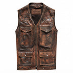 Vintage Strap Pockets Leather Distressed Vest - Timber AND Hide