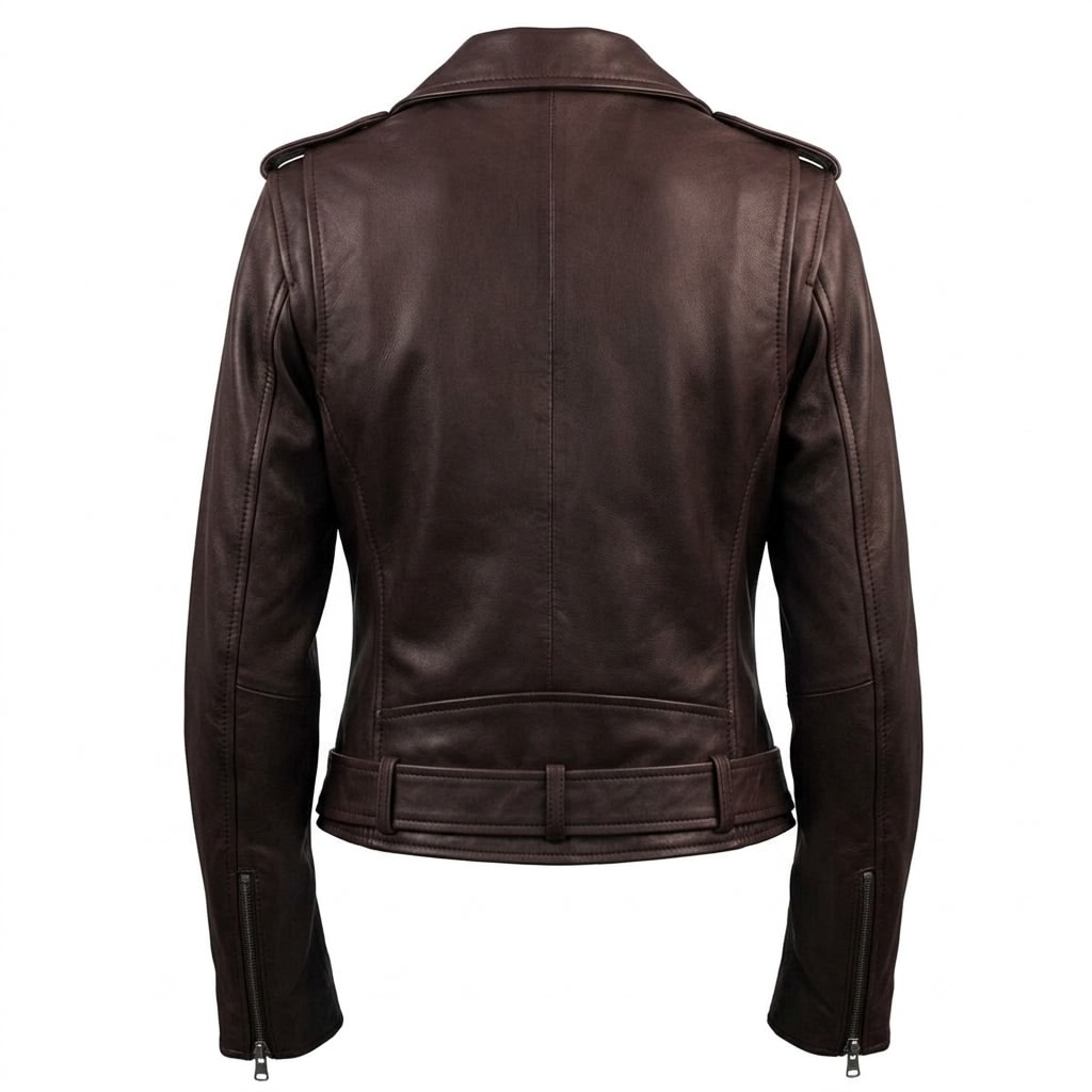 Women Biker Leather Jacket Dark Brown - Timber AND Hide