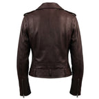 Women Biker Leather Jacket Dark Brown - Timber AND Hide
