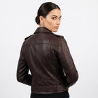 Women Biker Leather Jacket Dark Brown - Timber AND Hide