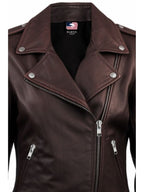 Women Biker Leather Jacket Dark Brown