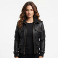 Women Black Biker Bomber Leather Jacket - Timber AND Hide