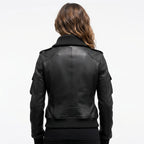 Women Black Biker Bomber Leather Jacket - Timber AND Hide