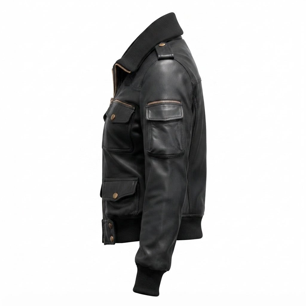 Women Black Biker Bomber Leather Jacket - Timber AND Hide