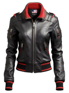 Women Black Bomber Leather Jacket