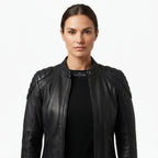 Women Black Bomber Leather Jacket - Timber AND Hide