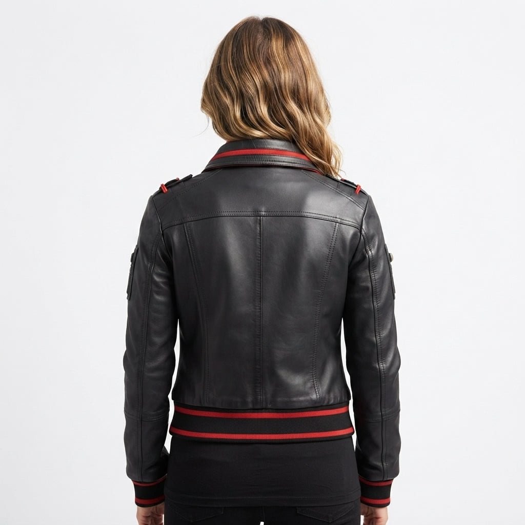 Women Black Bomber Leather Jacket - Timber AND Hide