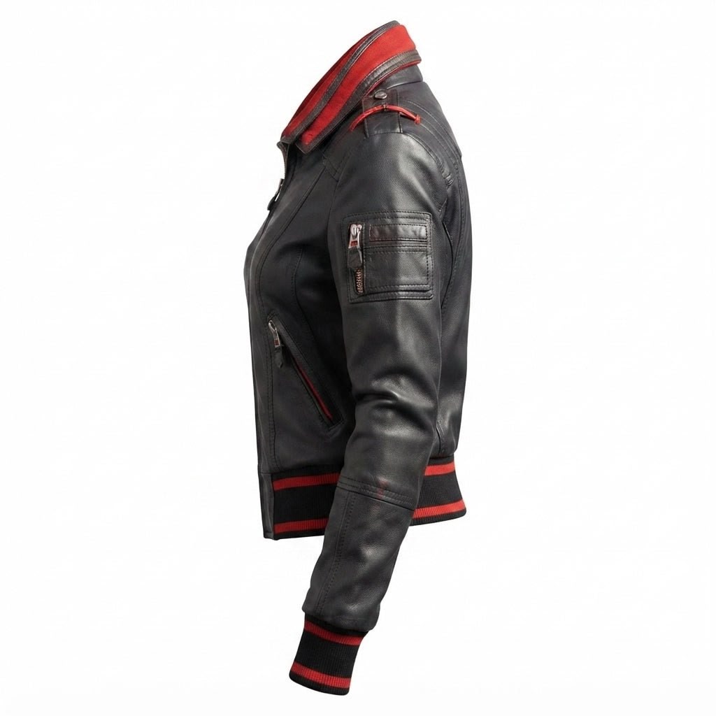 Women Black Bomber Leather Jacket - Timber AND Hide
