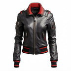 Women Black Bomber Leather Jacket - Timber AND Hide