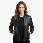 Women Bomber Leather Jacket- Black Leather Jacket for Women - Timber AND Hide