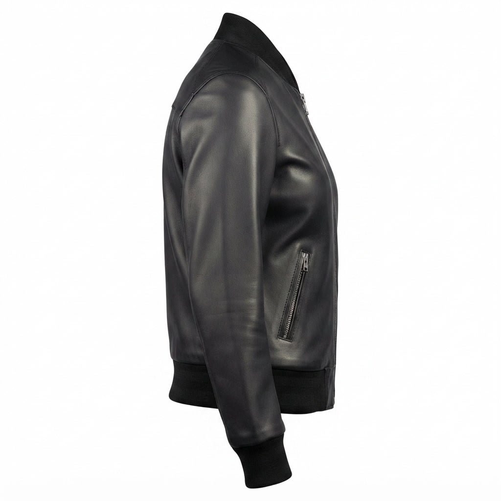 Women Bomber Leather Jacket- Black Leather Jacket for Women - Timber AND Hide