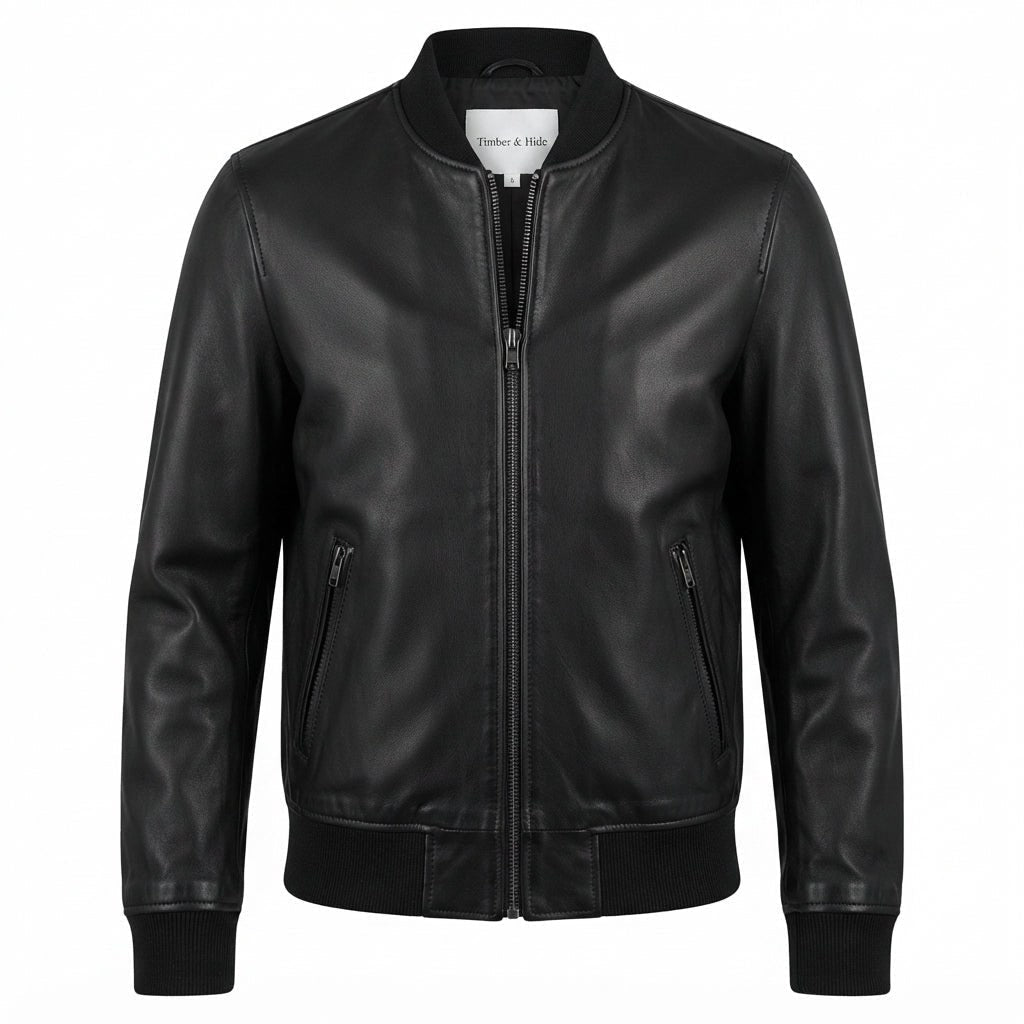 Women Bomber Leather Jacket- Black Leather Jacket for Women - Timber AND Hide