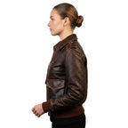 Women Bomber Leather Jacket – Brown Leather Jacket for Women - Timber AND Hide