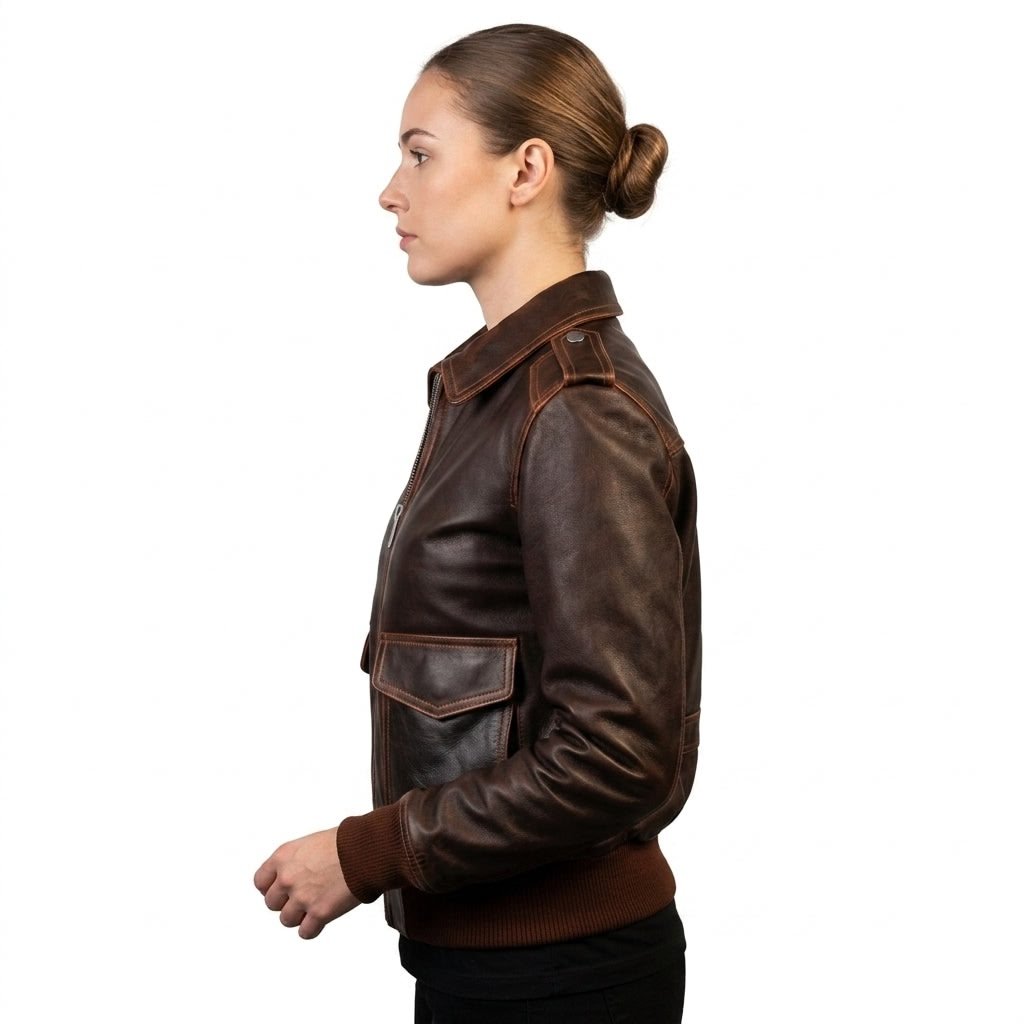 Women Bomber Leather Jacket – Brown Leather Jacket for Women - Timber AND Hide