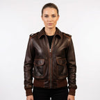 Women Bomber Leather Jacket – Brown Leather Jacket for Women - Timber AND Hide