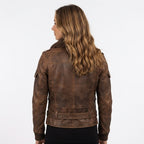 Women Brown Bomber Leather Jacket Distressed - Timber AND Hide