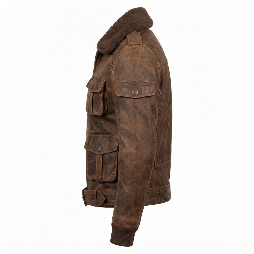 Women Brown Bomber Leather Jacket Distressed - Timber AND Hide