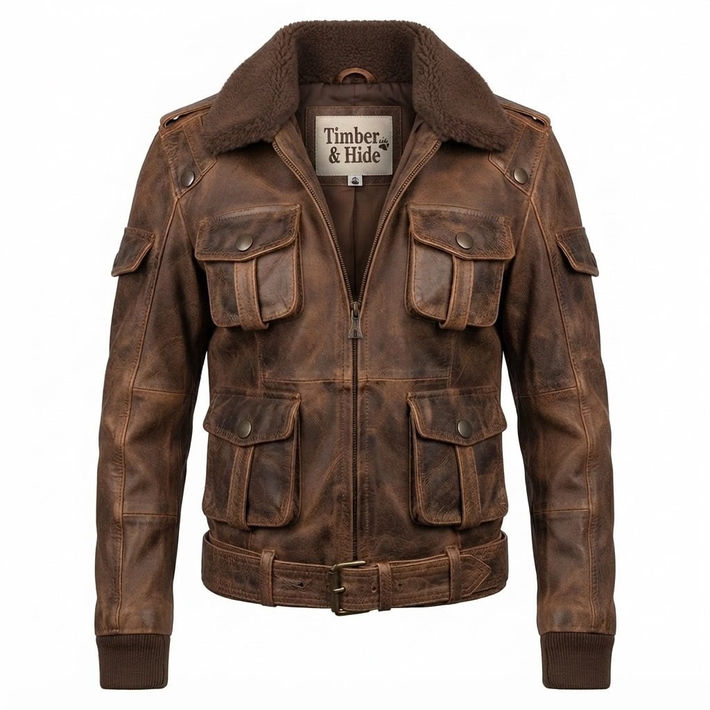 Women Brown Bomber Leather Jacket Distressed - Timber AND Hide