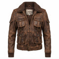 Women Brown Bomber Leather Jacket Distressed - Timber AND Hide
