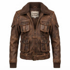 Women Brown Bomber Leather Jacket Distressed - Timber AND Hide