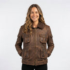 Women Brown Bomber Leather Jacket Distressed - Timber AND Hide