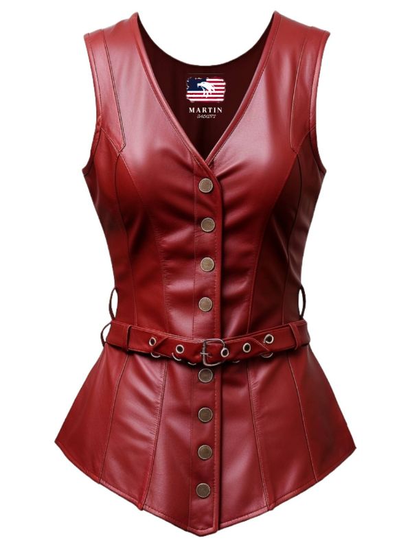 Women’s Burgundy Leather Vest