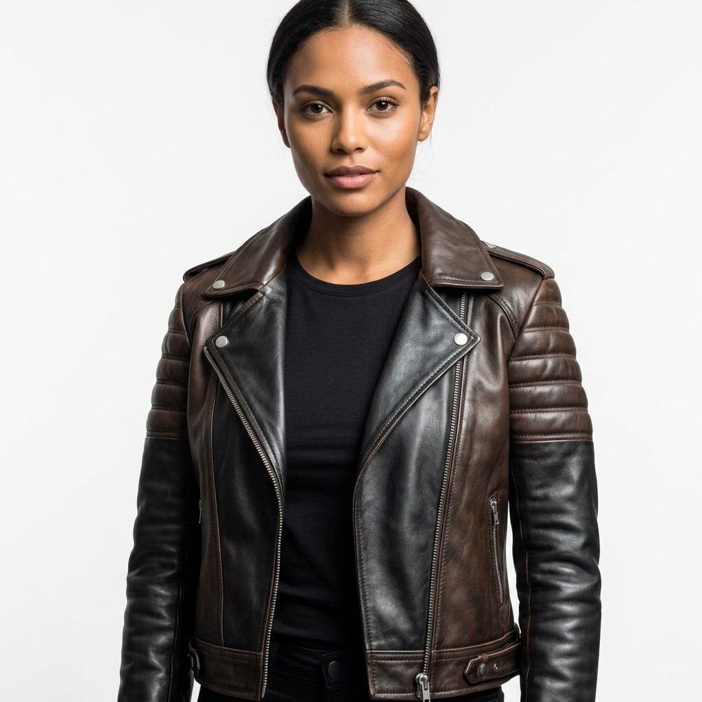 Women Classy Designer Brown Leather Jacket (Dual Color) - Timber AND Hide