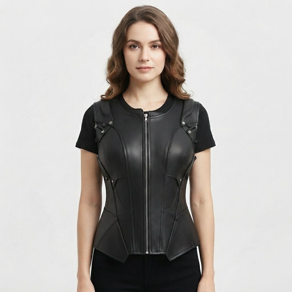 Women Kendler black Leather Vest - Timber AND Hide