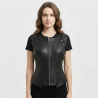 Women Kendler black Leather Vest - Timber AND Hide