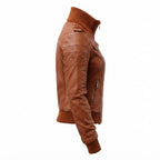 Women Leather Jacket Brown Bomber - Timber AND Hide