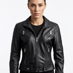 Women Paula Black Biker Leather Jacket - Timber AND Hide