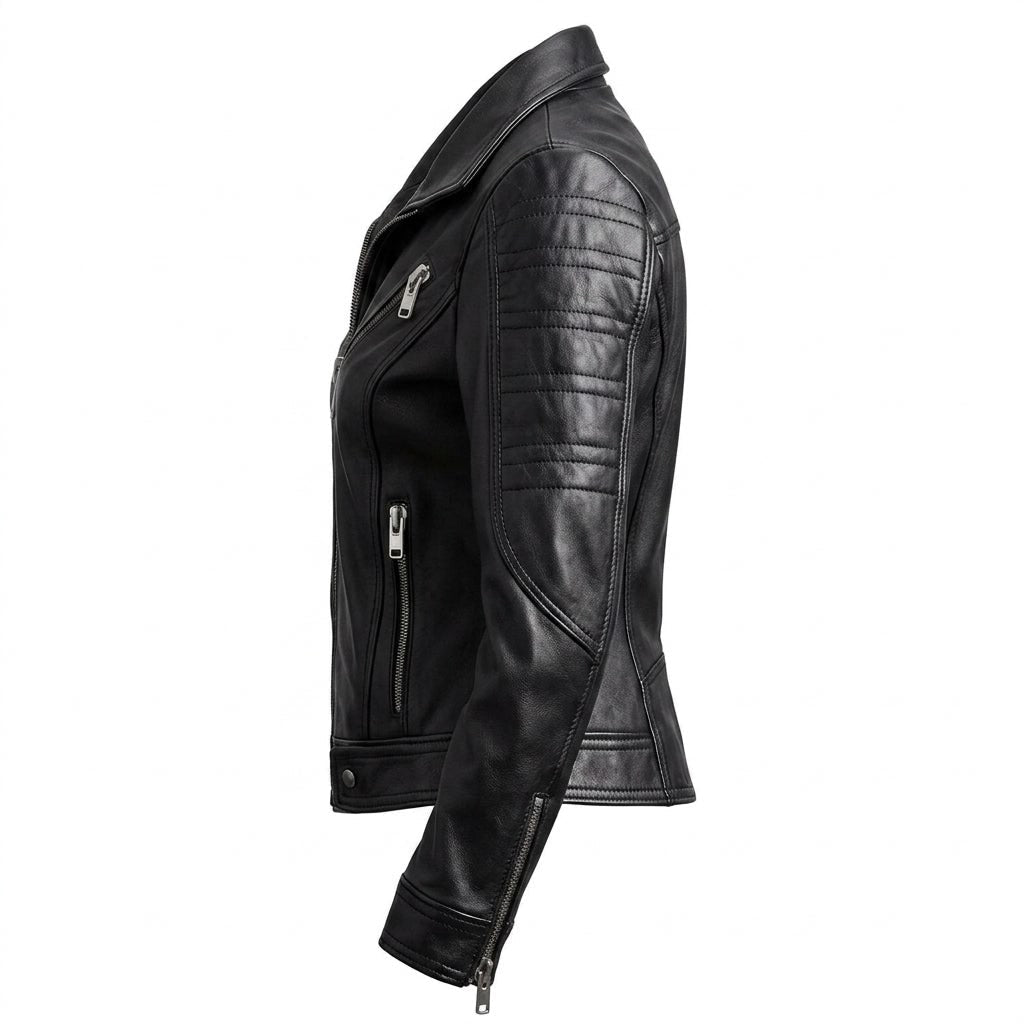 Women Paula Black Biker Leather Jacket - Timber AND Hide