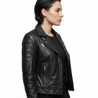 Women Paula Black Biker Leather Jacket - Timber AND Hide