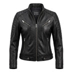 Women Paula Black Biker Leather Jacket - Timber AND Hide
