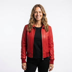 Women Red Leather Jacket Bomber Style - Timber AND Hide