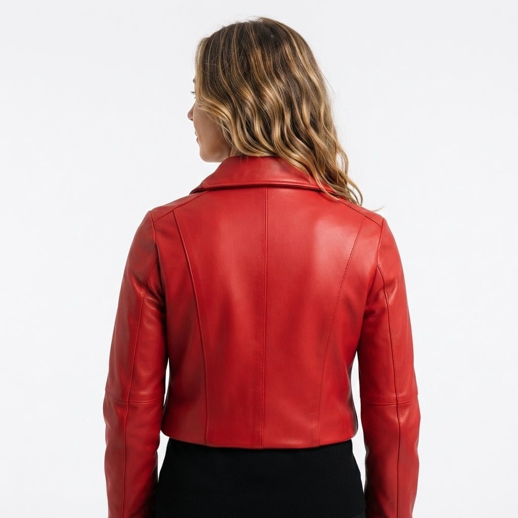 Women Red Leather Jacket Bomber Style - Timber AND Hide