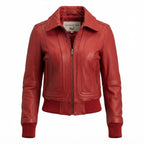 Women Red Leather Jacket Bomber Style - Timber AND Hide