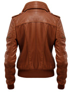 Women Leather Jacket Tan Bomber Style