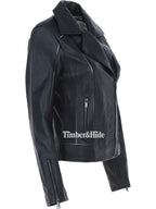 Women's Black Leather Biker Jacket - Timber AND Hide