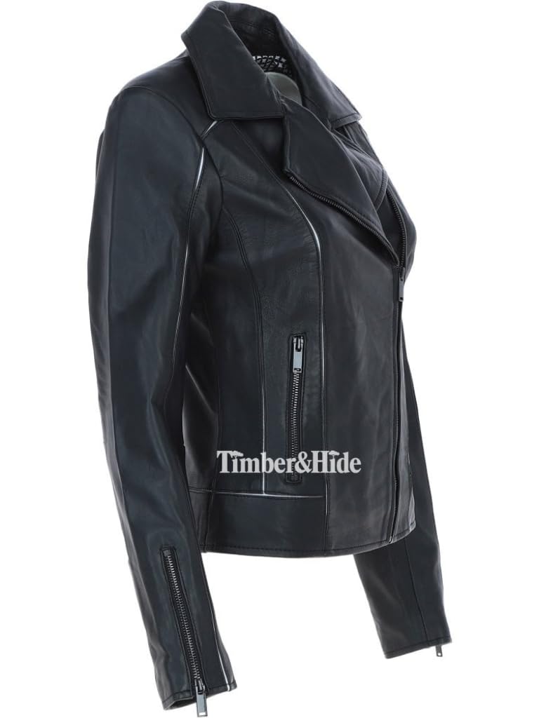 Women's Black Leather Biker Jacket - Timber AND Hide