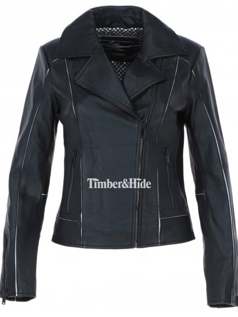 Women's Black Leather Biker Jacket - Timber AND Hide