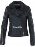 Women's Black Leather Biker Jacket - Timber AND Hide