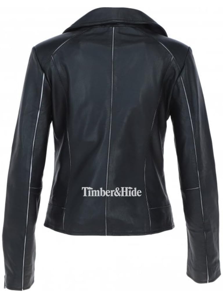 Women's Black Leather Biker Jacket - Timber AND Hide
