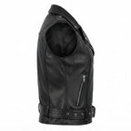 Women’s Black Stylish Biker-Style Leather Vest - Timber AND Hide