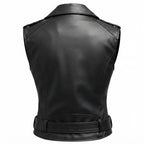 Women’s Black Stylish Biker-Style Leather Vest - Timber AND Hide