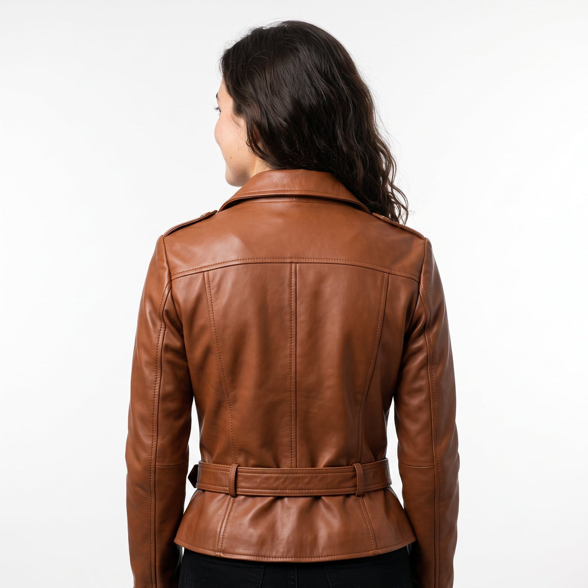 Women's Brown Leather Jacket Asymmetrical Biker Style - Timber AND Hide